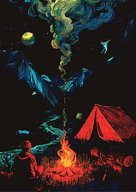 Night Camping Adventure Digital Art