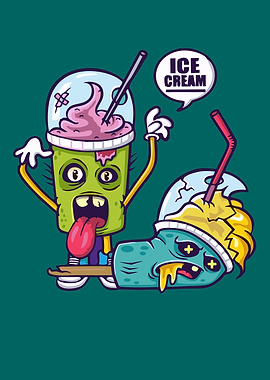 Zombie Ice Cream Cartoon Illustration