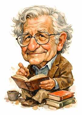 Caricature of Noam Chomsky Reading