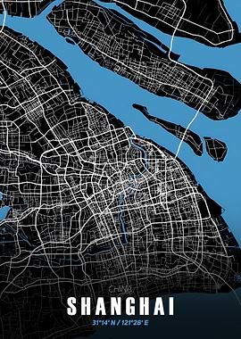 Shanghai City Map - Black and White