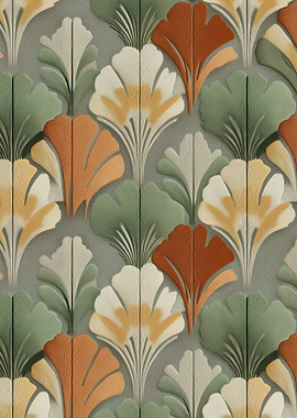 Floral Art Deco Pattern with Ginkgo Leaves