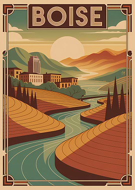 Boise Travel Poster Art Deco Style