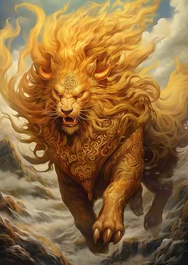 Golden Lion with Horns Fantasy Art