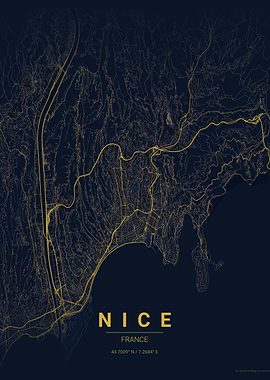 Nice, France Map Art