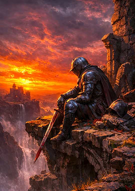 Pensive Knight at Sunset