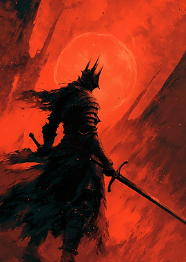 Dark Knight in Red Landscape