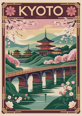 Kyoto Japan Vintage Travel Poster