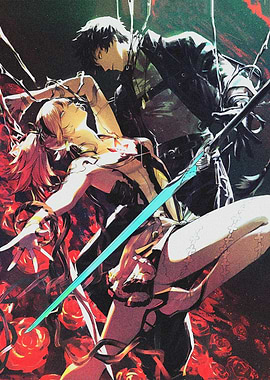 Anime Couple with Sword and Roses