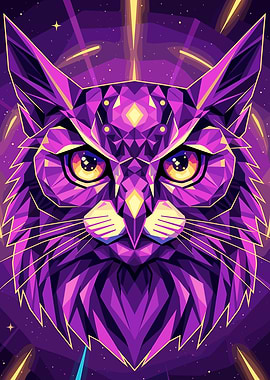 Geometric Purple Cat Portrait