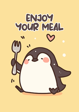 Cute Penguin with Fork Illustration