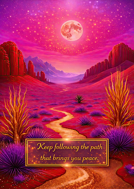 Peaceful Desert Path Under a Full Moon