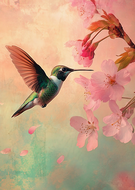 Hummingbird and Cherry Blossoms Art