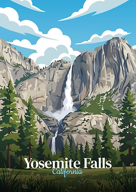 Yosemite Falls California Landscape Illustration