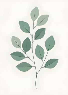 Minimalist Green Leaf Branch Illustration