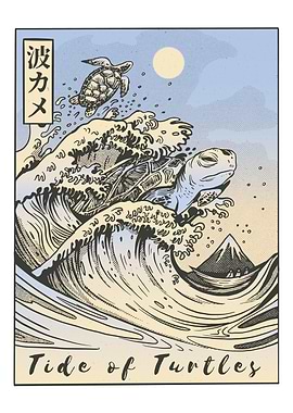 Tide of Turtles Ukiyo-e Style Art