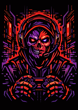 Cyberpunk Gamer Skull with Controller