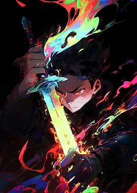 Anime Warrior with Colorful Sword