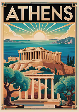 Athens Travel Poster Art Deco Style