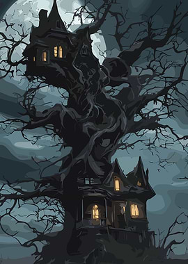 Spooky Treehouse in the Moonlight