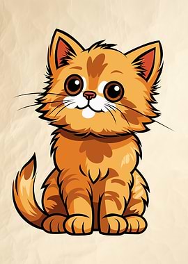 Cute Orange Cartoon Kitten Illustration