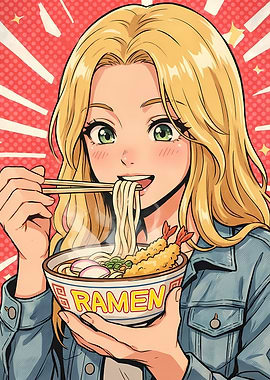 Anime Girl Eating Ramen Illustration
