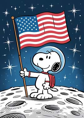 Snoopy on the Moon with US Flag