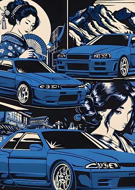 Japanese Cars and Geishas Art