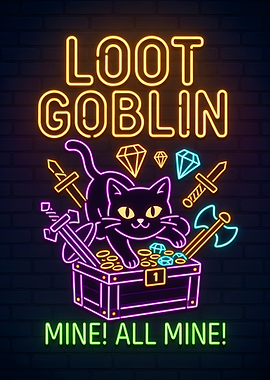 Loot Goblin Neon Sign with Cat