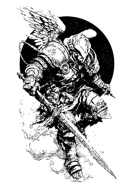 Winged Knight in Black and White