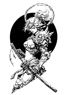 Warrior Woman with Katana Illustration