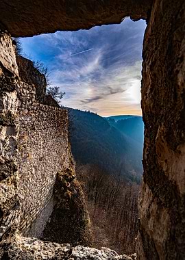 Castle Ruins Overlooking Mountainous Landscape