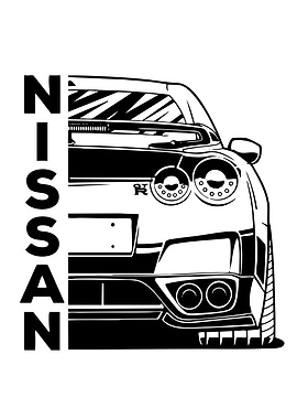Nissan GT-R Black and White Illustration