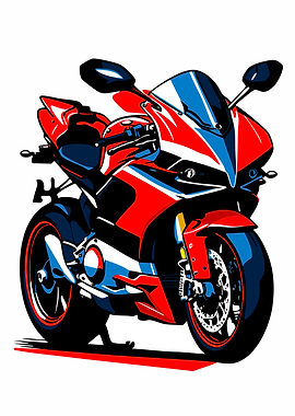 Red and Blue Sport Motorcycle Illustration