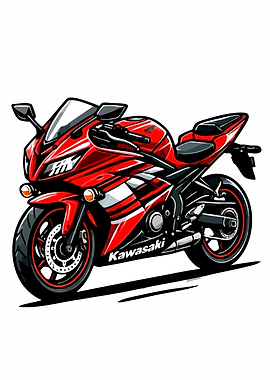Red Kawasaki Motorcycle Illustration