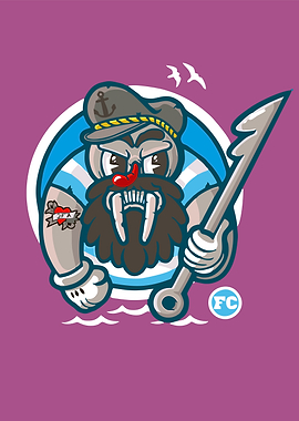 Cartoon Walrus Fisherman with Hook