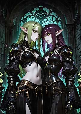 Two Elf Women in Gothic Setting