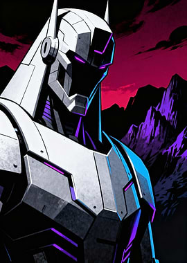 Cybernetic Robotic Warrior in a Mountainous Landscape