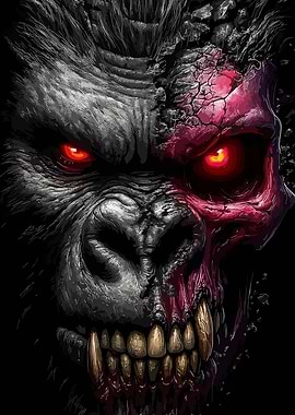 Half-Undead Gorilla with Glowing Red Eyes