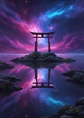 Torii Gate Under a Cosmic Sky