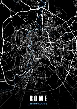 Rome City Map - Black and White