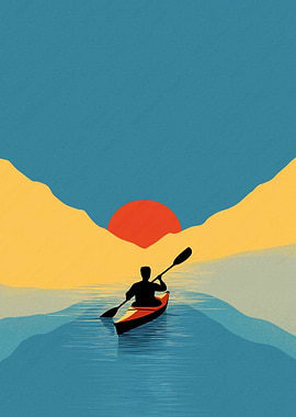 Kayaking at Sunset Minimalist Art