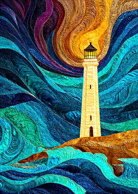Lighthouse Ocean Swirl Textured Painting