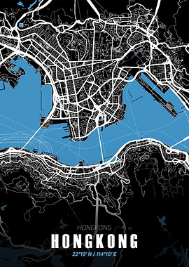 Hong Kong City Map - Black and White