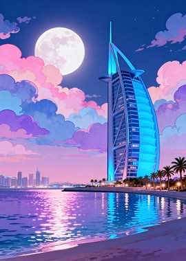 Anime Burj Al Arab at Night