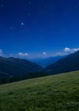 Night Sky Over Mountain Landscape