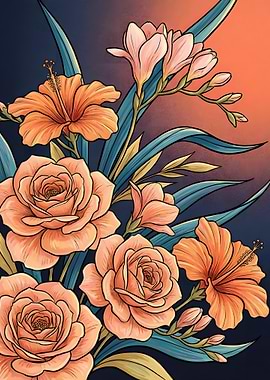 Floral Arrangement with Roses and Hibiscus