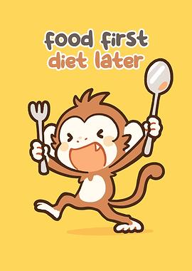 Food First, Diet Later Monkey Cartoon