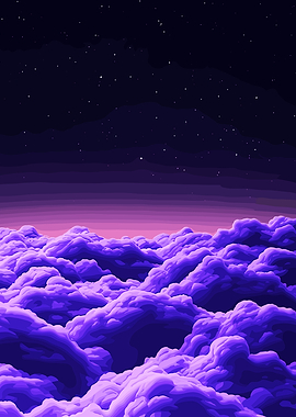 Purple Clouds and Starry Night Sky