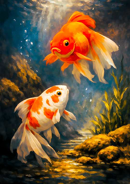 Two Goldfish in an Aquarium Painting