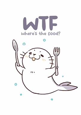 Cute Seal with Utensils: Where's the Food?